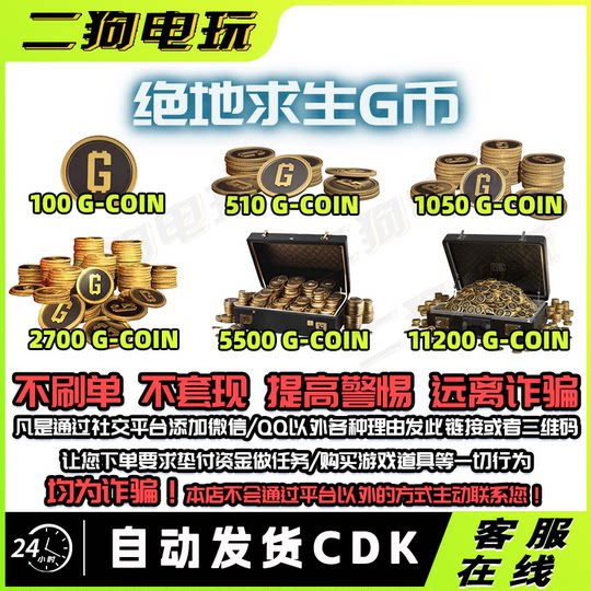 PUBGG币绝地求生G币金币吃鸡gb游戏币皮肤点卷官方充值兑换码CDK