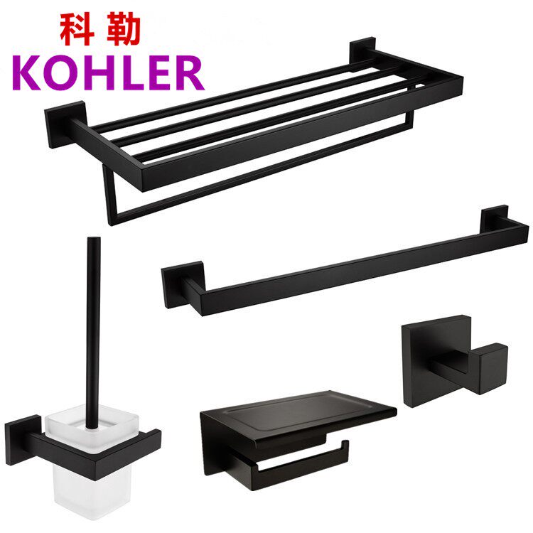 Makeup Room Hardware Pendant Suit Black Stainless Steel Towel Rack Shelve Bathroom Bath Towel Rack Clothes Hook