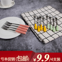 Colorful cute stainless steel fruit fork ceramic handle children eat fruit set fruit sign dessert fork mooncake fork