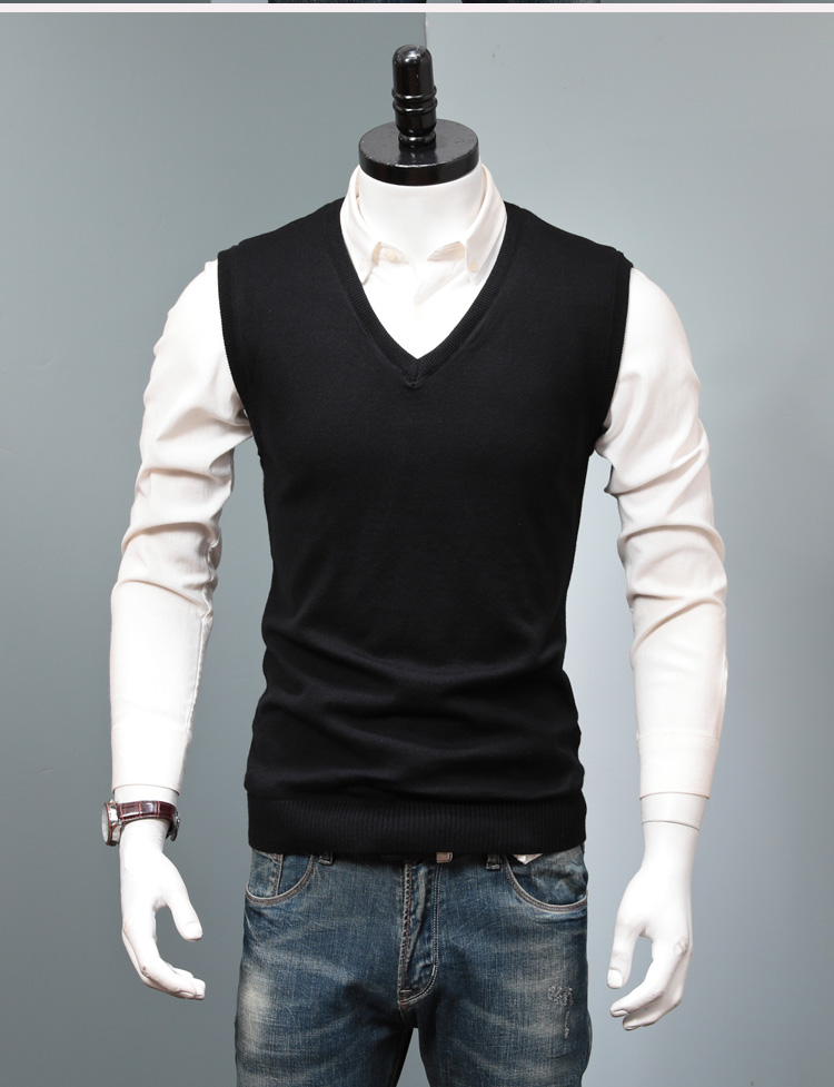 Mùa đông cộng với nhung dày ấm áp áo len nam vest cổ chữ V nam áo len vest không tay nam tự tu vest nam hàn quốc