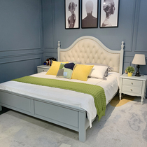  Small American furniture simple retro soft bag high box storage bed Suzhou small fresh princess gray double bed 1 meter 8