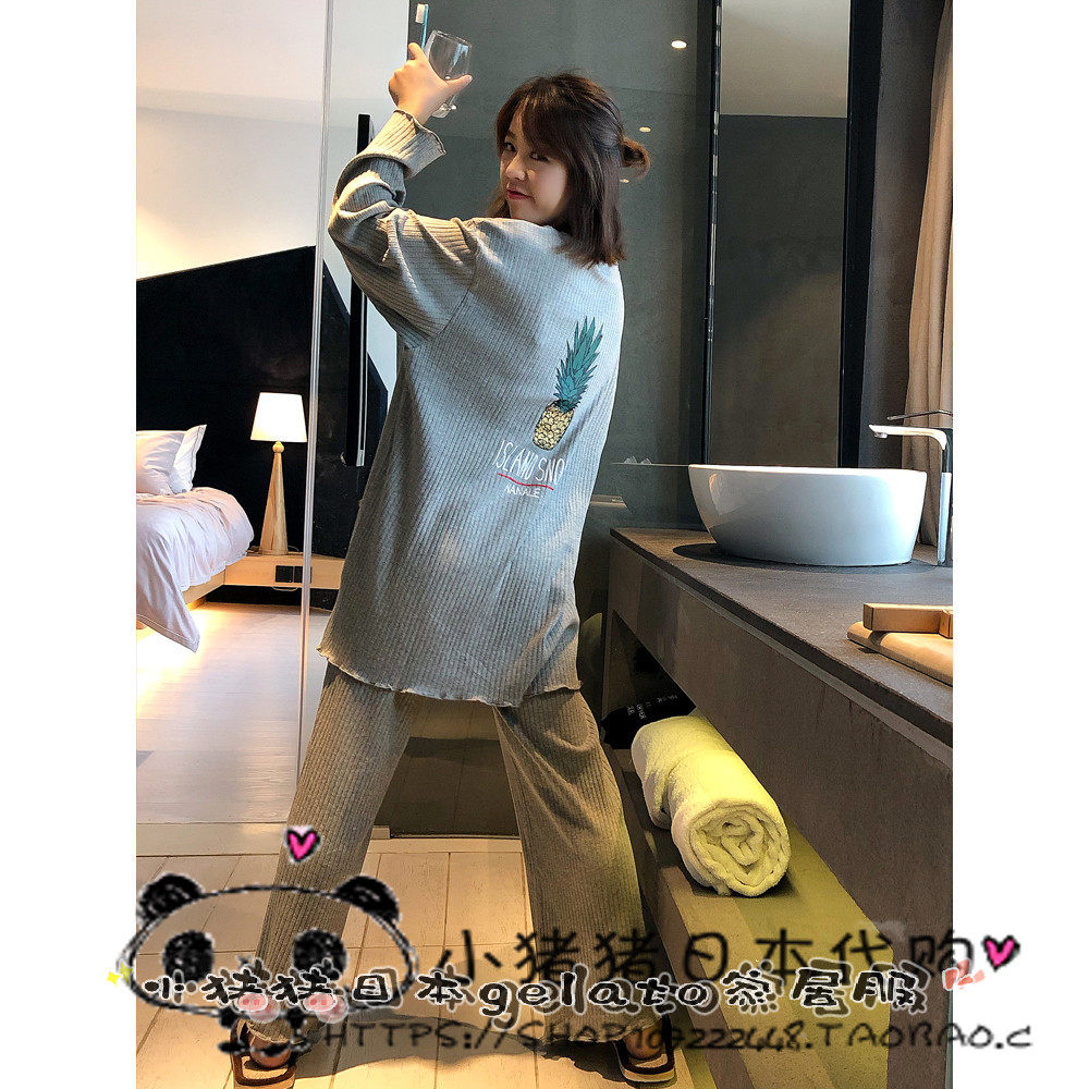 Japan gelato pineapple pajamas women cute loose oversized spring and autumn winter homewear set
