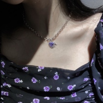 Purple love zircon necklace womens light luxury niche thick chain heart-shaped clavicle chain choker jewelry necklace design sense
