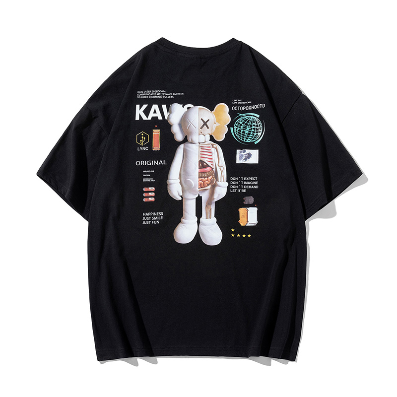 Short sleeve T-shirt male loose pure cotton port Wind student Fashion Country Tide Half Sleeve T-shirt Large Size Yard Summer Sesame Street Bear