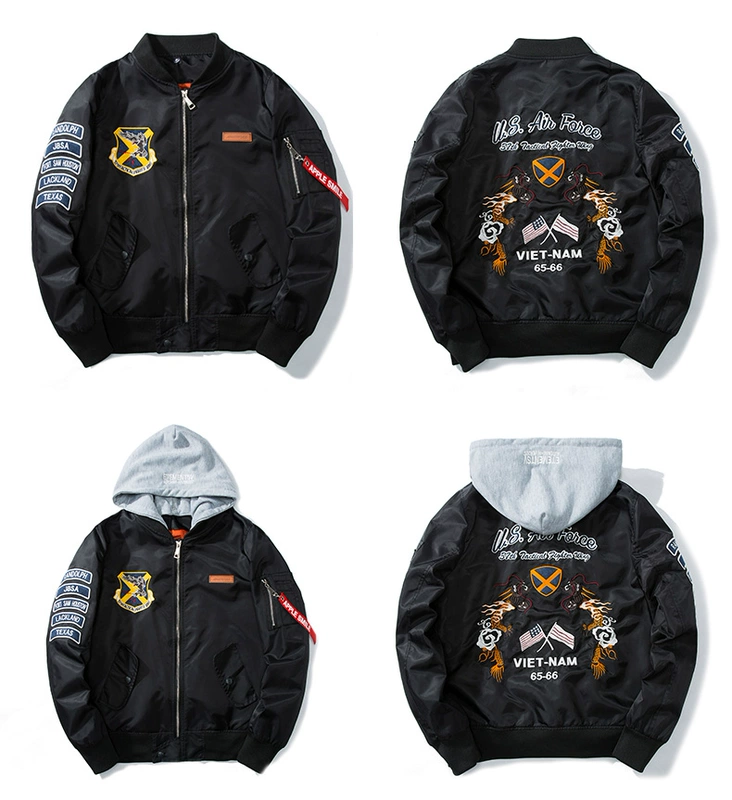 Mùa thu và mùa đông dày áo khoác bomber nam và nữ thủy triều áo khoác cotton trùm đầu phù hợp với những người yêu thích không khí thêu đồng phục bóng chày đồ đôi nam nữ đẹp