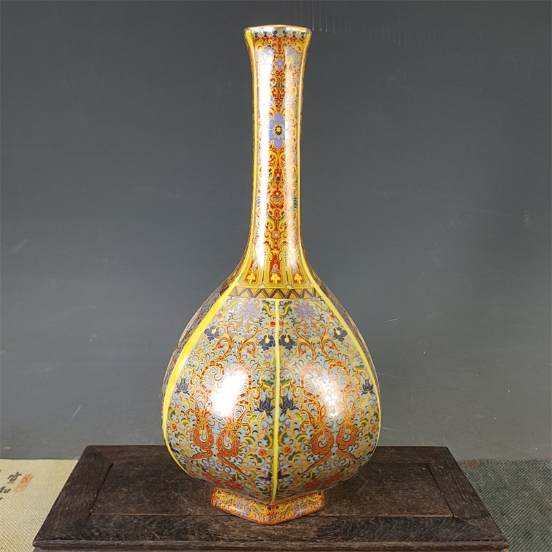 中国大清雍正年製 珐琅彩双耳花鳥図飾瓶 アンティーク