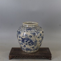 Pot à motif de poisson et dalgues bleu et blanc Yuan produits anciens antiques collection antique ornements en porcelaine antique peints à la main de Jingdezhen