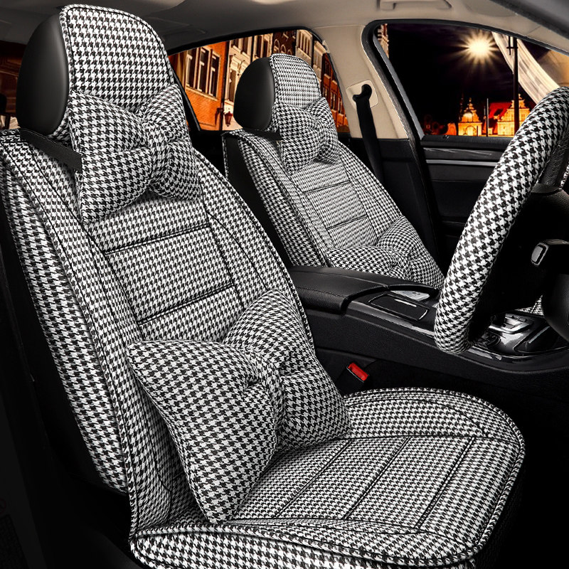 Cotton linen fabric car seat cover full surround four seasons universal seat cover special thousand bird grid cloth seat cover goddess