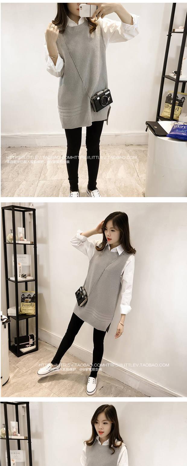 Áo len hai dây nữ cỡ lớn mùa thu đông đầm dài qua gối cho tuổi trung niên