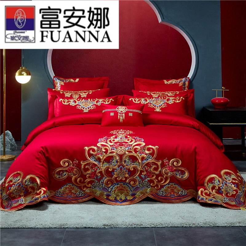 High-end wedding four-piece set of pure cotton cotton wedding quilt big red bed sheet quilt cover wedding wedding room bedding