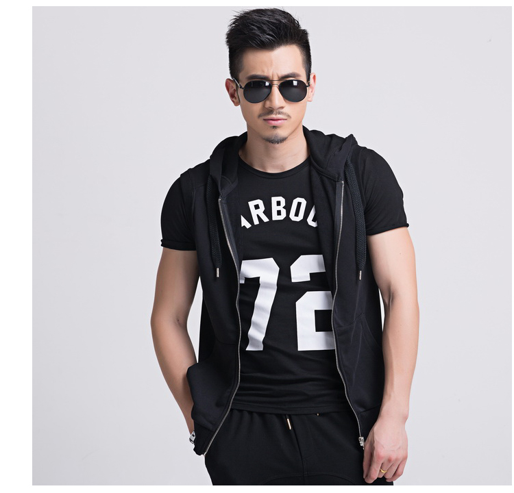 Áo vest nam mùa hè phiên bản Hàn Quốc của áo dài tự tay có mũ trùm đầu thể thao bằng vải cotton - Áo vest cotton áo khoác ghi lê nam