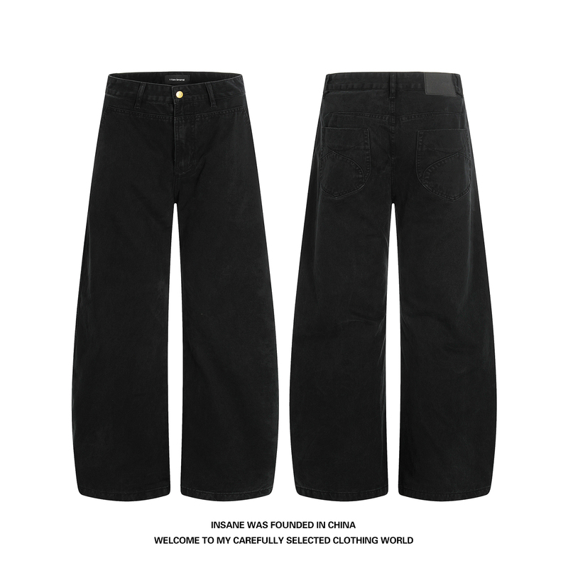 Insane American-Style Cleanfit High-End Black Scimitar Jeans for Men, Summer Retro Loose Casual Long Pants