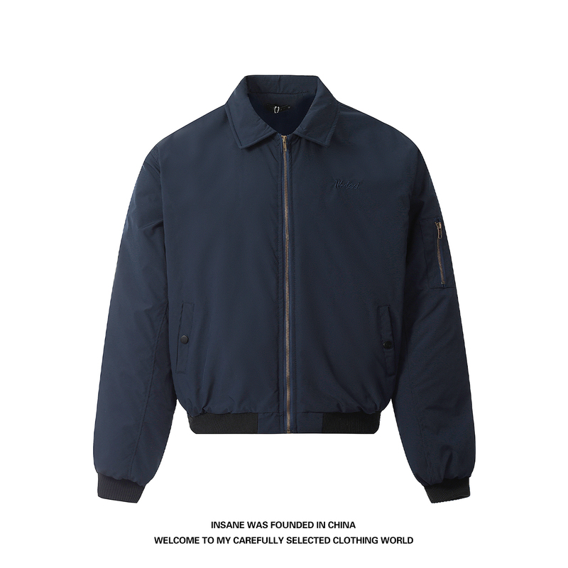 Insane American-Style Cleanfit Navy Blue Lapel Bomber Thin Jacket Short Coat for Spring and Autumn