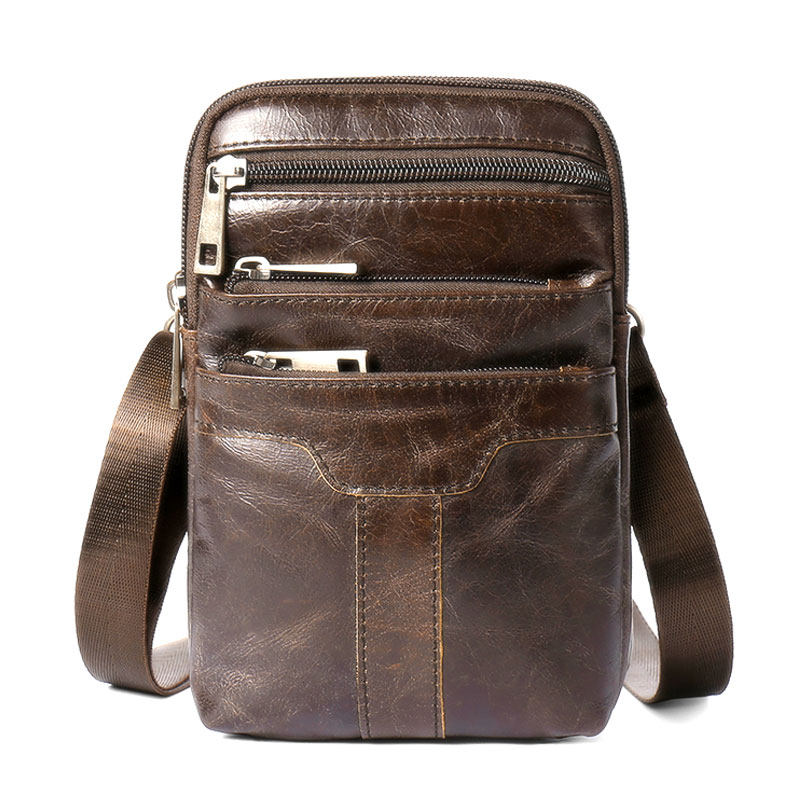 Leather mobile phone pocket bag men wear belt multi-layer genuine leather bag mini 6 5 inch 7 elderly summer small