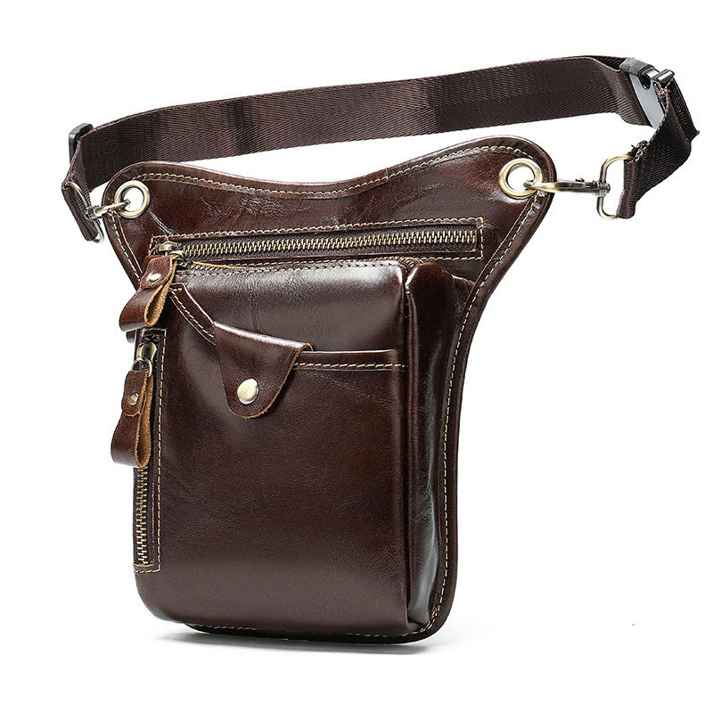 Summer Men's Bag Genuine Leather Purse Retro Khale Rider Locomotive Bag Locomotive Leg Bag Multifunction Cow Leather Bag Riding