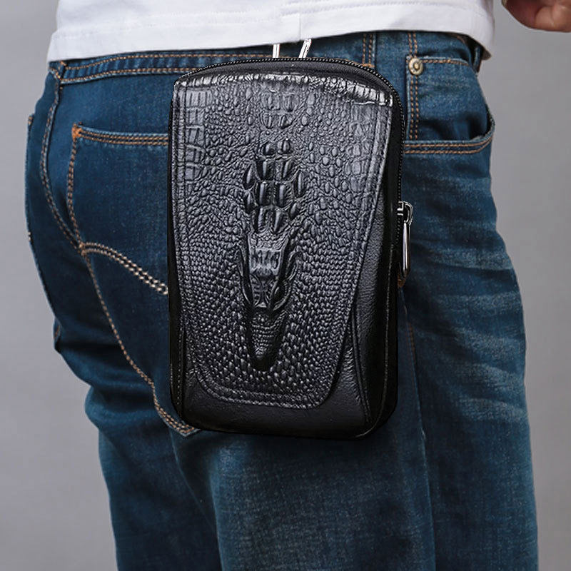 Leather mobile phone bag men's waist bag wear belt bag 7-inch mobile phone protective case belt men's vertical bag waist ultra-thin