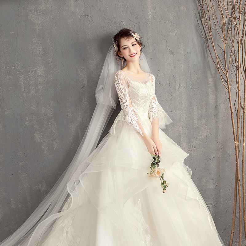 Main Wedding Dress 2022 New Temperament Bride Super Immortal Tail French Simple High Waist 2021 Size Pregnant Woman Light Summer