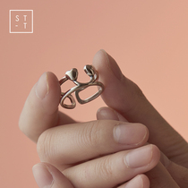 Mrs. Shen S925 silver Korean retro old love smiley face double ring female student personality fashion ring