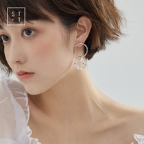 Mrs. Shen 925 silver needle exaggerated asymmetric synthetic crystal earrings female personality creative summer cold earrings