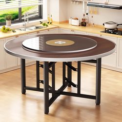 Foldable Dining Table with Thickened Tabletop for Home Use, Suitable for Small Apartments, Dining Banquets, and Hotels, Featuring a Round Rotating Tray and Large Round Table