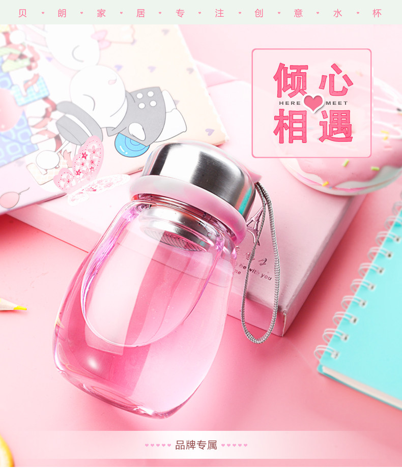 Glass xách tay cốc dễ thương sáng tạo sinh viên trong suốt cup Hàn Quốc chim cánh cụt tay cup nữ với bìa flower cup