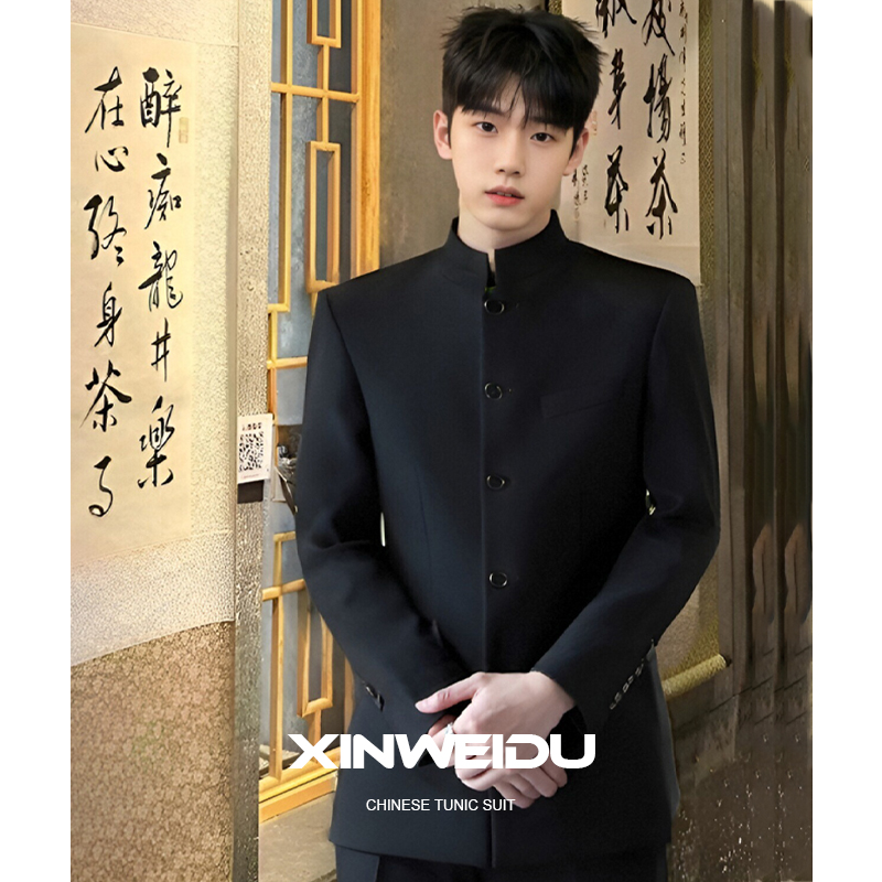 新次元新唐スーツメンズスーツ中華民国スタイルパフォーマンス中国ウェディングドレスブラックスタンドカラールーズマオスーツ