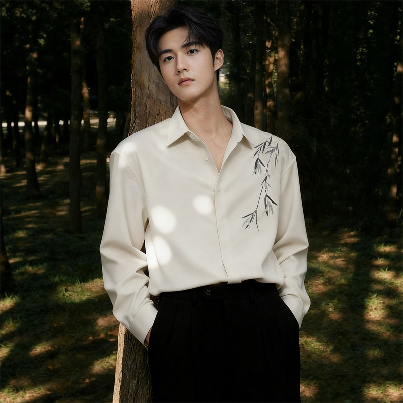 New Dimension Autumn New Chinese Style Design Embroidered Lapel Long-Sleeve Shirt Wedding Engagement National Trend Versatile Shirt