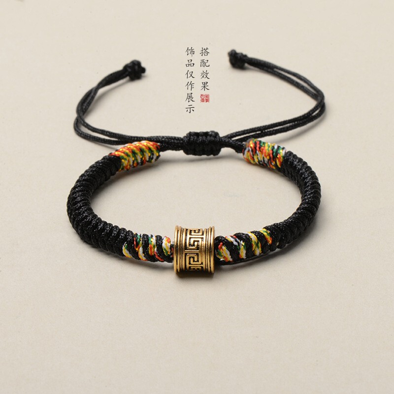 Multicolored Thread Hand-Woven Vajra Knot Semi-Finished Bracelet That Can Be Threaded with Fortune Beads and Gold Pendant Bracelet