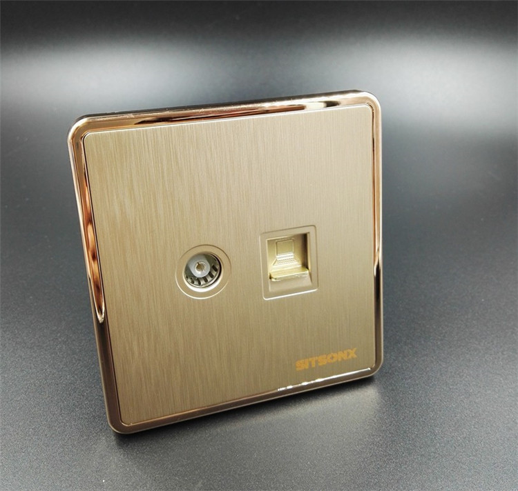 Type 86 wall socket SITSONX large plate champagne gold brushed TV network network plug TV computer socket