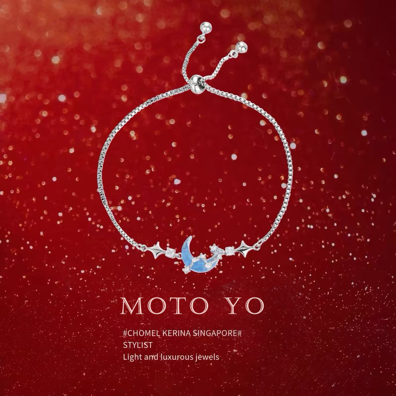 French Luxury Brand High-End New Model 999 Pure Silver Blue Moon Star Bracelet for Women, Light Luxury Niche Exquisite Design