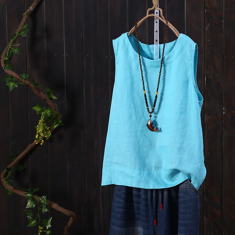 2025 New Linen Vest for Women, Summer Loose and Versatile Sleeveless Top, Artistic Short Camisole