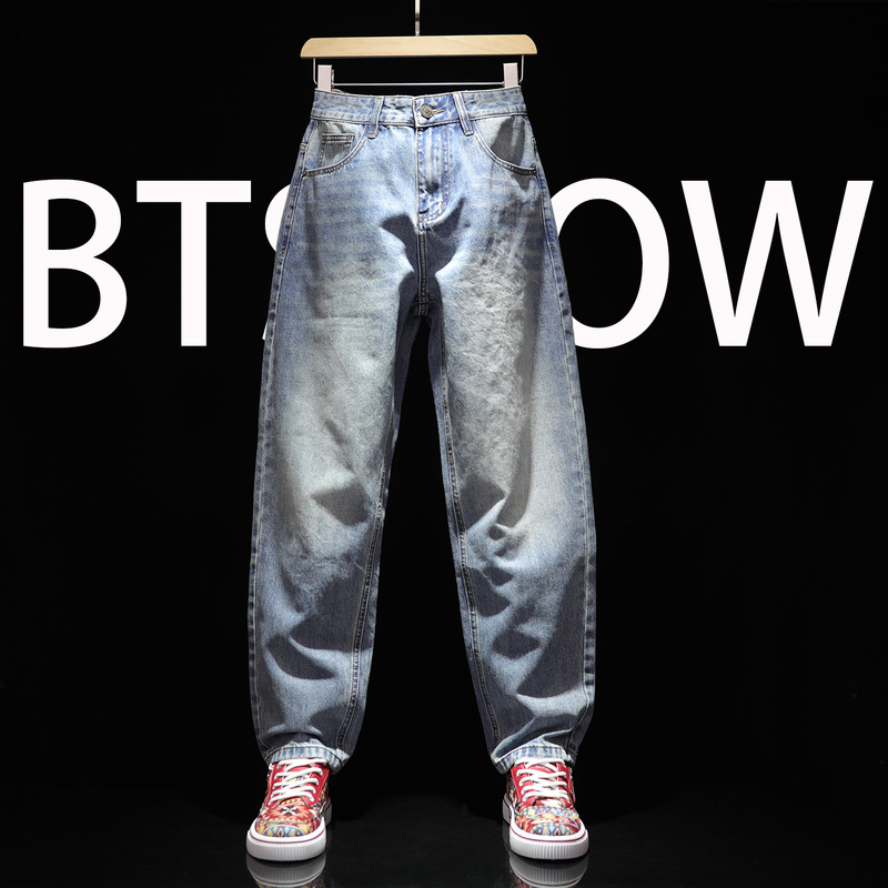 Men's Summer Thin Jeans, Large Size, Loose Straight-Leg Cropped Pants, Trendy Men's Clothing, American Retro Casual Pants Men's Summer Thin Jeans, Large Size, Loose Straight-Leg Cropped Pants, Trendy Men's Clothing, American Retro Casual Pants