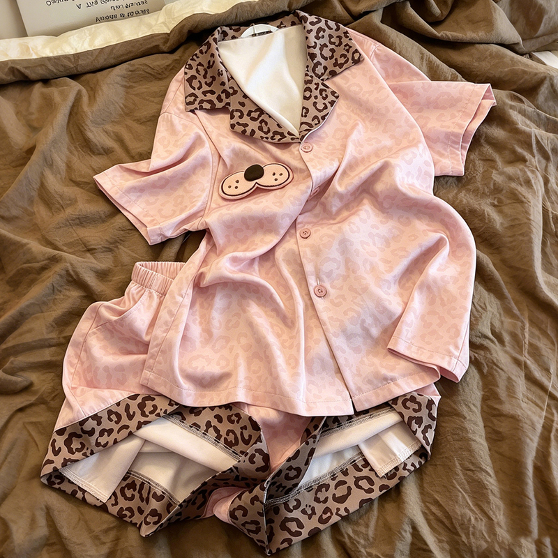 Ice Silk Pajamas for Women Summer 2026 New Leopard Print Cool Short-Sleeved Large Size Satin High-End Home Wear Set Ice Silk Pajamas for Women Summer 2026 New Leopard Print Cool Short-Sleeved Large Size Satin High-End Home Wear Set