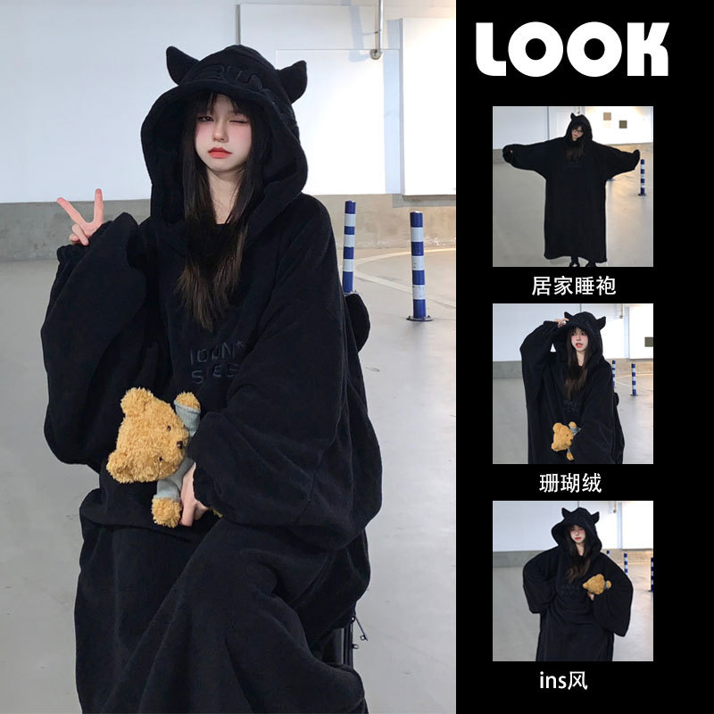 Little Devil Nightgown for Women, Autumn/Winter 2026 New Long Coral Fleece Couple's Pajamas, Men's Fleece-Lined Thickened Homewear Little Devil Nightgown for Women, Autumn/Winter 2026 New Long Coral Fleece Couple's Pajamas, Men's Fleece-Lined Thickened Homewear