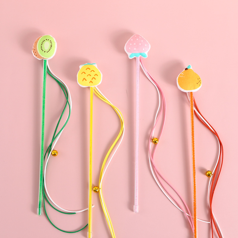 Pet kitty teasing cat stick with cat bell Bell Cartoon Multicolored Interactive Toy Pet Supplies (Buy one for one)
