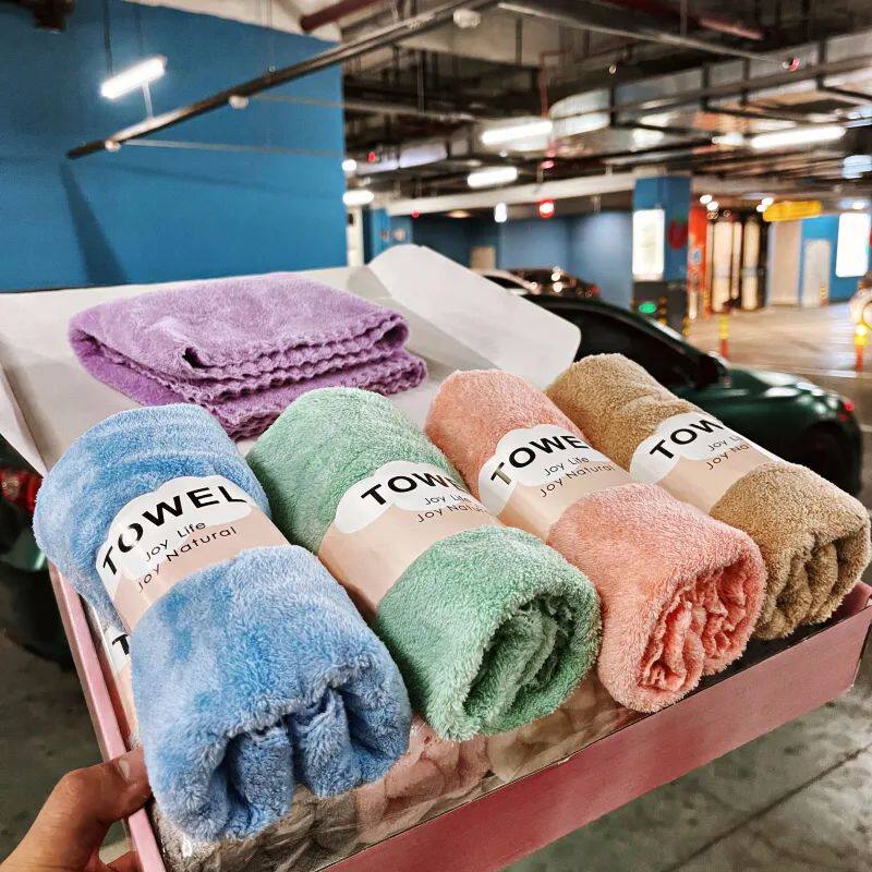 High-density coral velvet a box of 5 high-peng strong water-absorbing quick-drying home soft waxy dry face towel