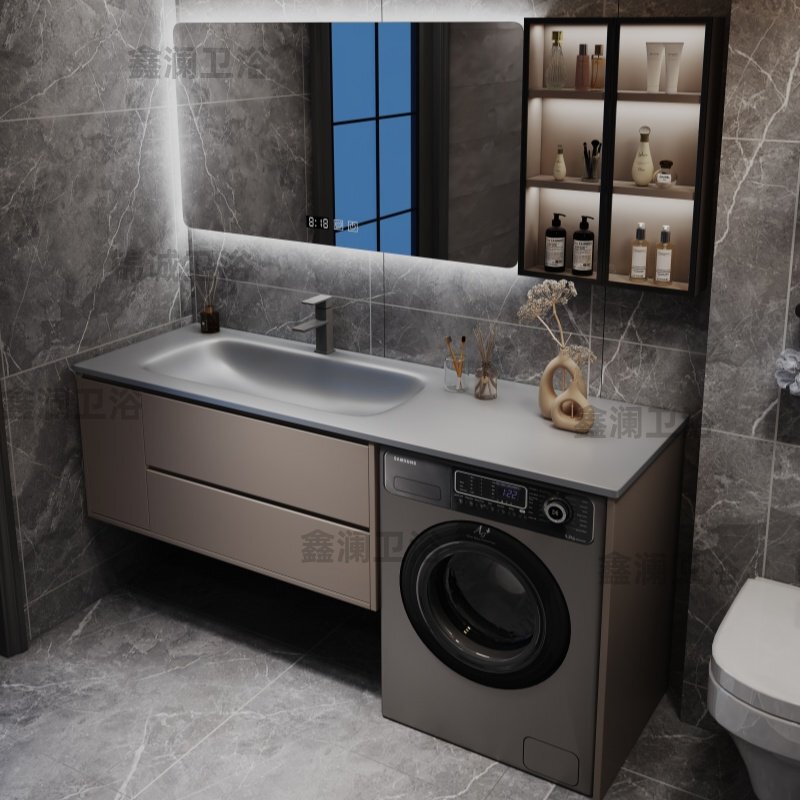 Kaisabo Stainless Steel Honeycomb Aluminum Panel Bathroom Cabinet Combination with Rock Slab Countertop, Simple Modern Mature Style Integrated Basin