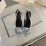 Женские цветы густые каблуки одиночные туфли 2024 Новые французские ночные ночные сказочные сандалии сандалии Baotou