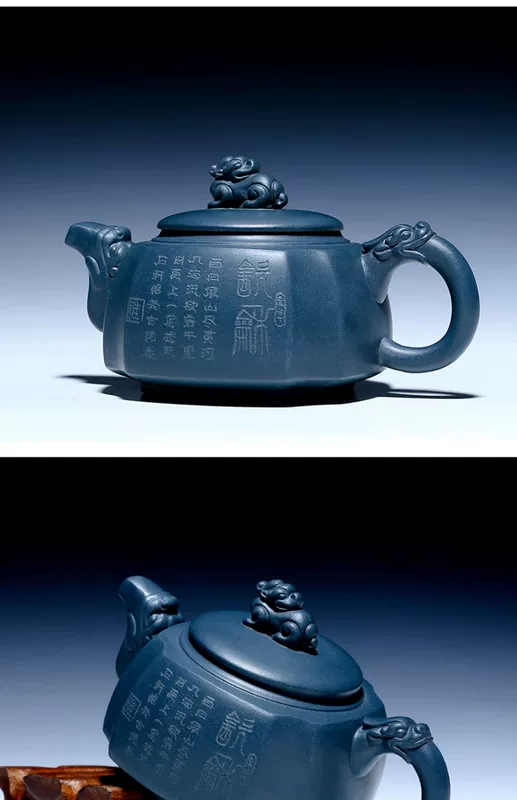 Guyuetang Yixing Tím Nồi Đất Sét Nổi Tiếng Hoàn Toàn Handmade Đích Thực Ấm Trà Trà Vuông Nồi Đất Sét Xanh Thật Rồng Nồi bộ ấm chén uống trà tử sa