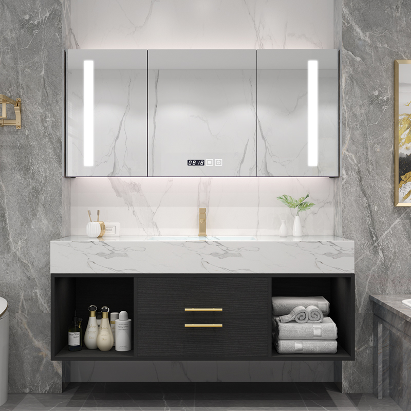 Nordic bathroom cabinet combination modern simple light luxury dressing room marble face wash basin wash table set