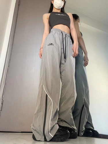 Быстросохнущие дорожные ретро тонкие штаны подходит для мужчин и женщин для отдыха, в американском стиле, свободный прямой крой