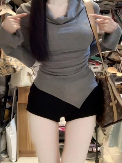 一字肩喇叭袖长袖女春秋甜辣风辣妹修身打底衫不规则掐腰显瘦上衣