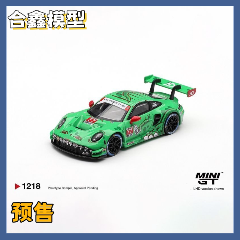  Minigt 1:64 # 1218 Porsche 911 Gt3 R Green Dragon # 77 Alloy Car Model