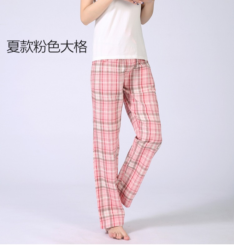 Quần kẻ sọc mùa hè Pyjama nữ mỏng kích thước lớn Quần nhà dành cho nữ Quần cotton Mùa xuân và mùa thu Quần nhà rộng rãi quần ống rộng nữ