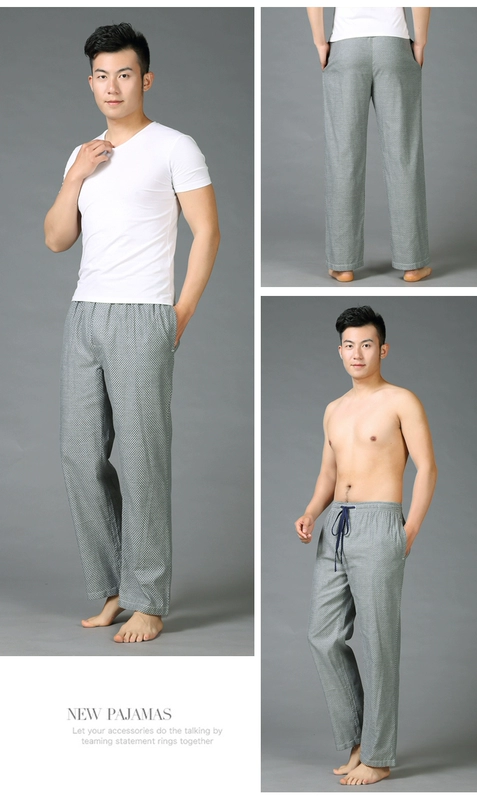 Mùa hè cotton nam quần pajama lỏng mùa xuân và mùa thu kích thước lớn cotton nhà giản dị quần nam mỏng kẻ sọc nhà quần quần ngố nam