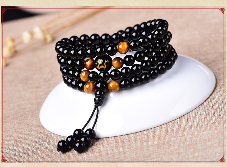 Pha lê Obsidian 108 Hàn Quốc Handmade Hạt Bracelet Nam Giới và Phụ Nữ Nhiều lớp Những Người Yêu Thích Zodiac Bracelet Giao Thông Vận Tải