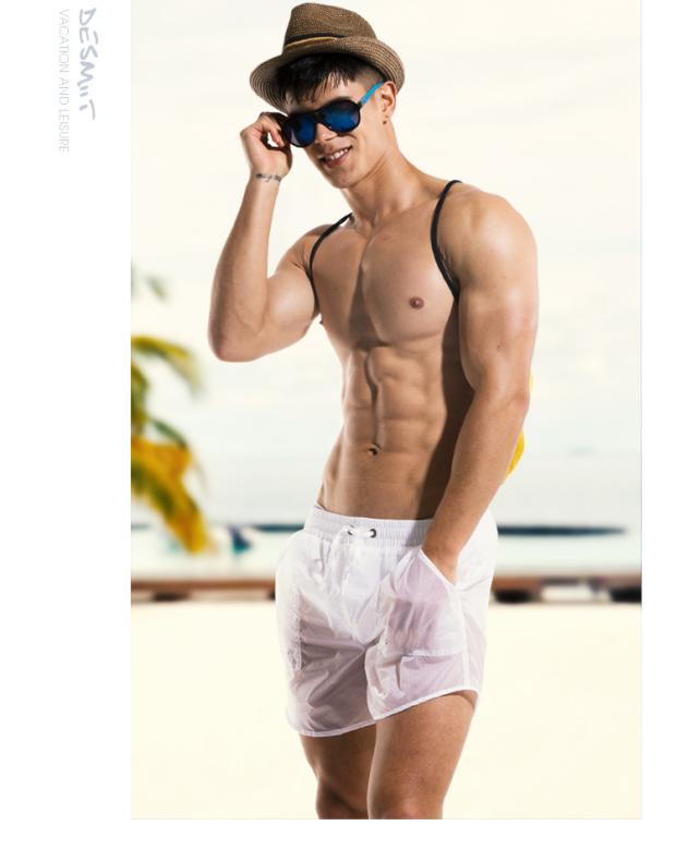 Thời trang nam màu rắn mờ bơi thân siêu mỏng lưới đàn hồi cao lót chống ánh sáng bãi biển thể thao quần short tập thể dục quần đi biển hawaii