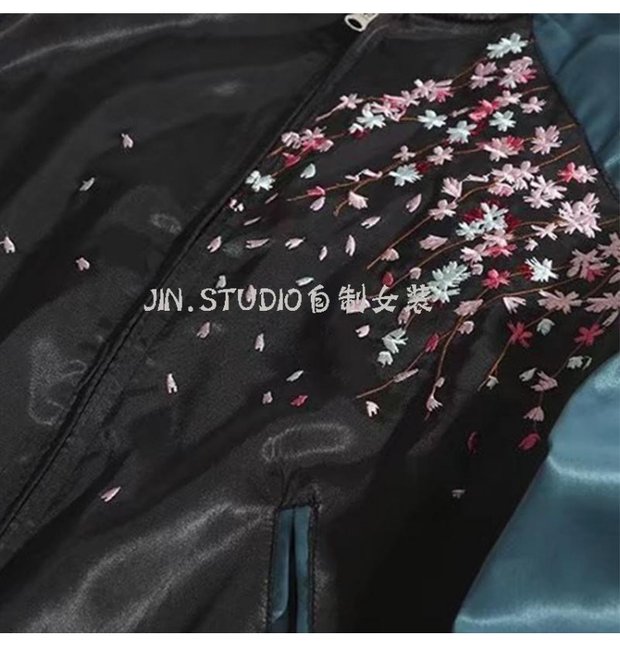 JINSTUDIOS mùa thu đứng cổ áo thêu nặng thêu màu sắc lỏng lẻo BF đồng phục bóng chày mỏng mỏng hoang dã áo khoác ngắn áo khoác nữ hoodie