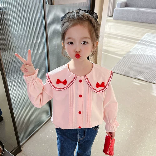 Детская рубашка для девочек, осенняя весенняя кукла, в западном стиле, кукольный воротник, новая коллекция, популярно в интернете