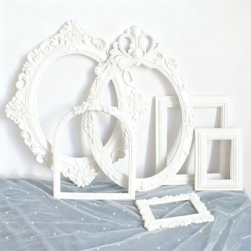 White ins Homestay Decoration Cafe Soft Furnishings Wooden Photo Frame European-Style Mirror Frame Picture Frame Photography Props Home Decor